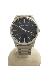 MICHEL KLEIN Quartz Analog Black Silver Stainless Elegant Excellent JAPAN