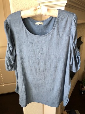 Max Studio Blue Textured Short Sleeve Top - Size 3X