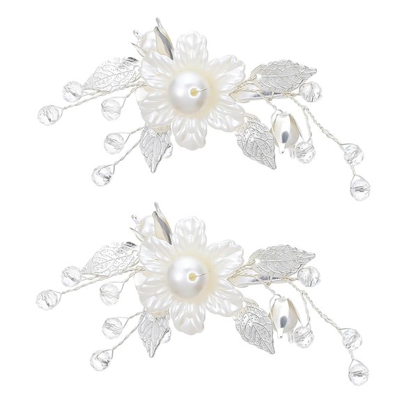 Haarnadeln Hochzeit Silber 2 StüCk Haarschmuck Blumen Perlen FüR Braut MäDchen-image