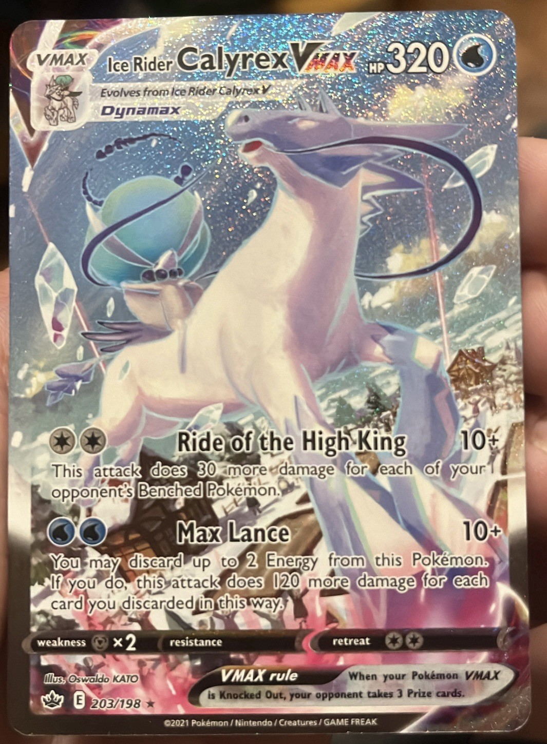 Pokemon TCG Chilling Reign Ice Rider Calyrex VMAX 203/198 Full Art Alt Art NM