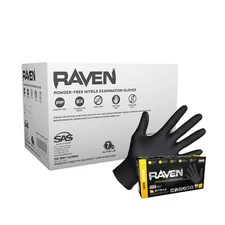 SAS Raven Black Nitrile Gloves Powder Free 7mil Version S-2XL (10/Boxes of 100)