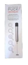 Wolfgang Puck Silver Frothing Stainless Steel Pen with Stencils-New In Box
