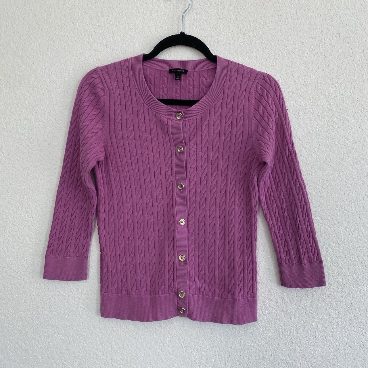 Talbots Pink Cable Knit Button Front Cardigan Wom… - image 1