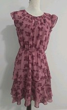 Simply Vera Wang Womens Rose Pink Midi Floral Dress Medium Date Night Work Wear