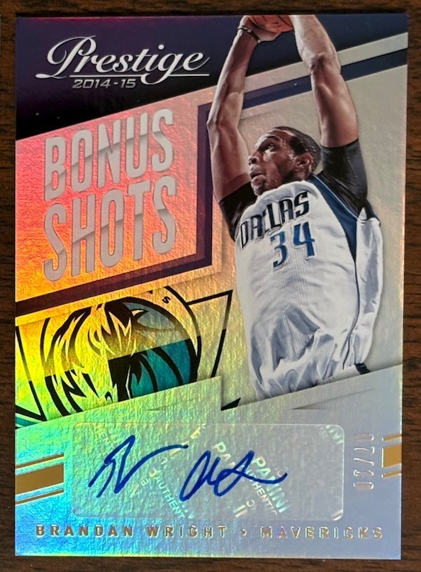 2014-15 PANINI PRESTIGE PREMIUM GOLD FOIL BRANDON WRIGHT #’d 7/10 MAVERICKS