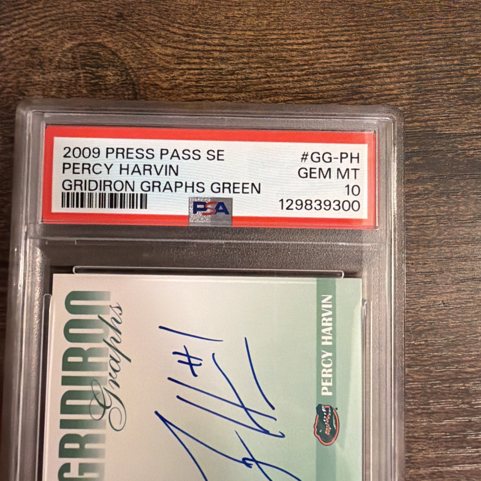 Percy Harvin 2009 Press Pass Gridiron Graphs green /25 Rookie Auto PSA 10 Pop 1 view 2
