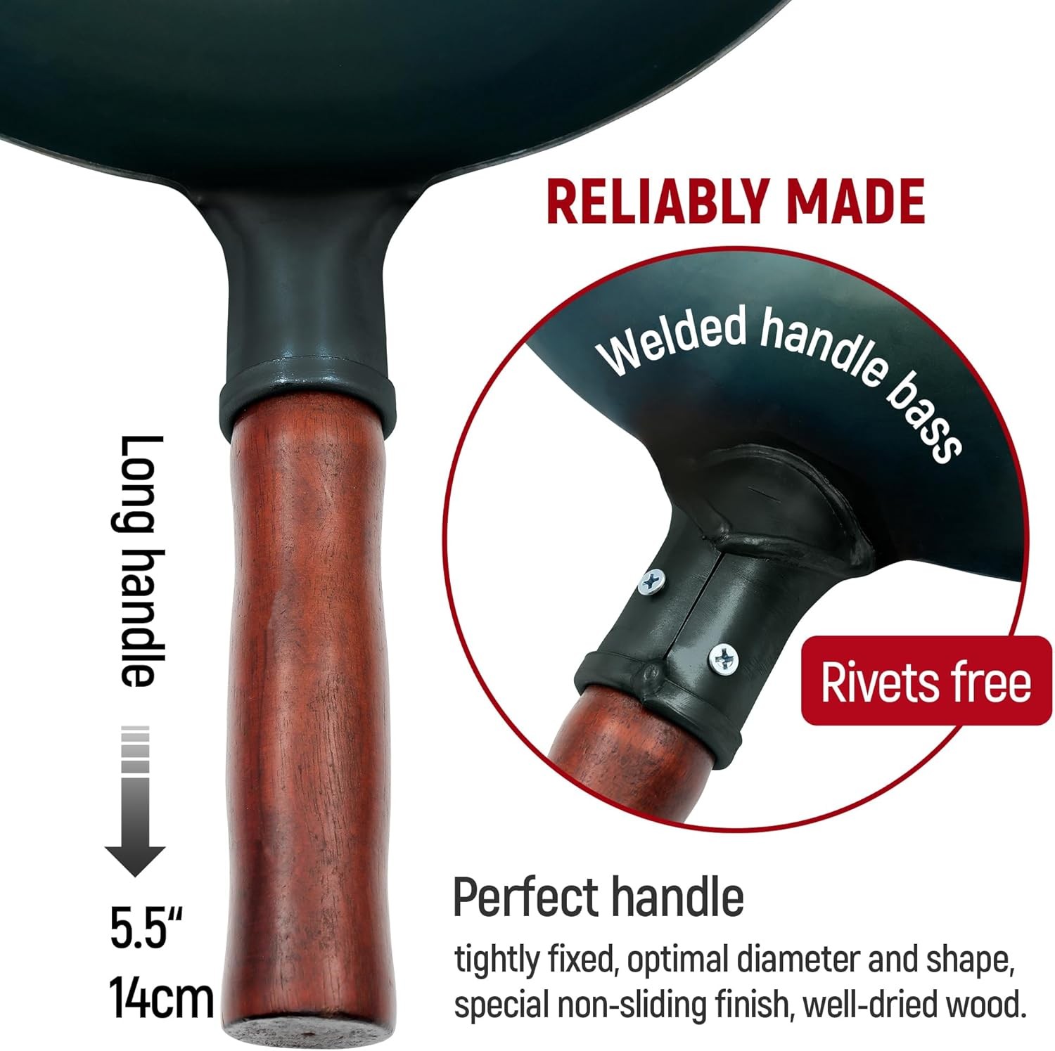 Carbon Steel Wok Traditional Hand Hammered Wok,14 Inch,Round Roasted Blue