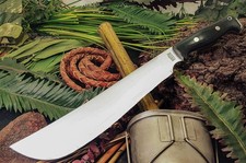 "Chopper Bushcraft con mango de micarta de machete táctico hecho a mano de 18"" con funda de cuero"