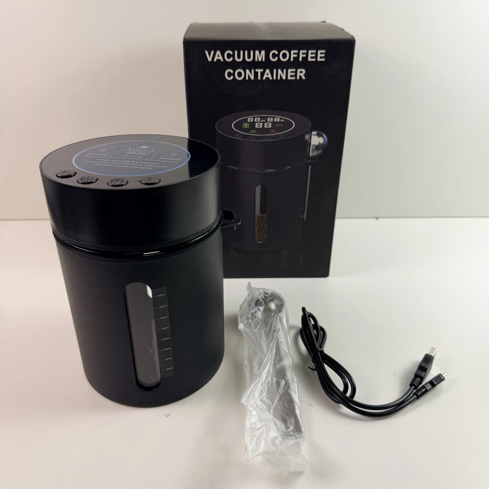 Automatic Vacuum Coffee Canister 1.3L Airtight Container w Smart Pressure Sensor