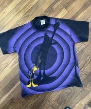 Vtg 1992 Wild Oats Looney Tunes Daffy Duck Shadow All Over Print T-Shirt Men's L