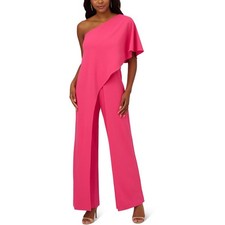 Adrianna Papell Womens Pink One Shoulder Draped Night Out Jumpsuit 20 BHFO 8839