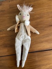 Handmade Country Pig Stuffed Animal With Overalls Lace Pink Mohawk