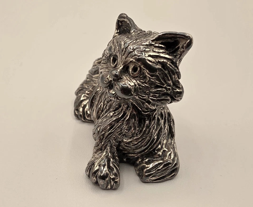 Estatuilla pequeña Italia italiana vintage de plata esterlina de cuerpo completo gato ~ 50,7 gramos Foto 3 de 4