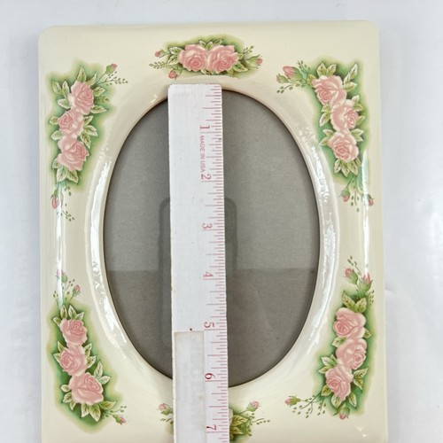 VTG Floral Picture Frame Grannycore Cream Pink Green Ceramic 5x7 Photo Oval - Picture 7 of 13