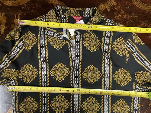 NWT Guess Mens Slim Fit Black Gold Baroque Chain Button Up Shirt Luxury Cuban XL - Picture 5 of 13