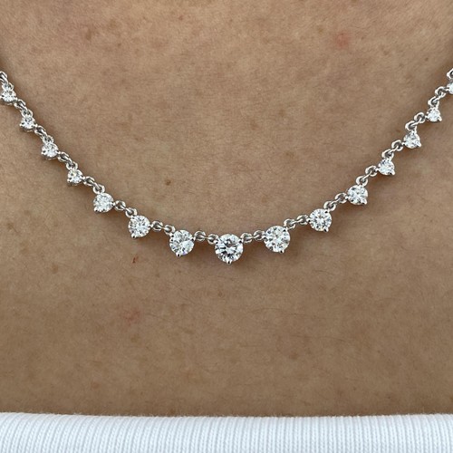 14k White Gold Tennis Necklace Round Lab Created Diamond F/VS 1.15Ct Prong - 第 5/8 張圖片