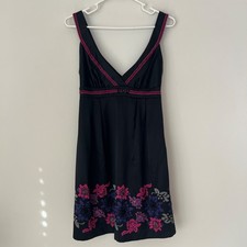 Vintage Guess Beaded Floral Satin Mini Dress Velvet Trim Size S Y2K Romantic