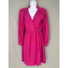 Trina Turk Dress Womens 2 Pink Silk Mini Long Sleeve V Neck