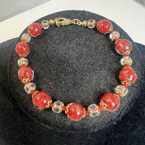 Beautiful Red Glass Of Venice Murano Glass Sommerso Bracelet