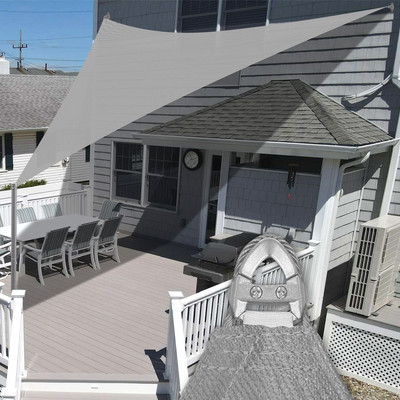 31-48ft Outdoor Shade Sail Gray Triangle Sun Canopy Cover with Stainless A-Ring