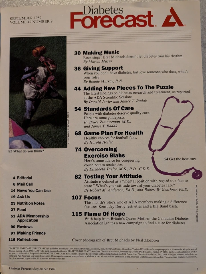 Poison Bret Michaels on the cover of Diabetes Forecast Magazine. September 1989 - Image 2 of 4