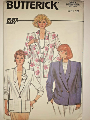 Butterick 3637 Blazer Jacket Sewing Pattern Ladies 8 10 12 VTG Cut Work Easy