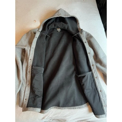Noble Outfitters mens XL button up fleece lined gray shacket hooded light coat image 5