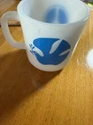 Vintage Glasbake Milk Glass Peace Sign & Dove Coffee Mug!