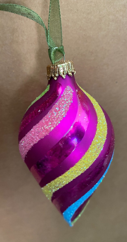 Krebs Bright Purple Glitter Twist Teardrop Christmas Ornament 4 1/4"