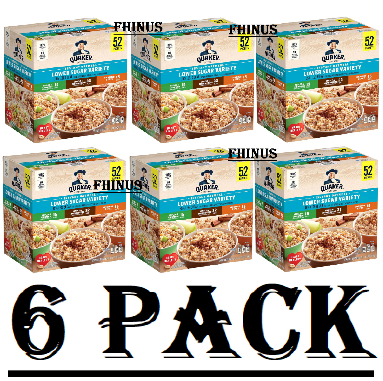 6 PACK - Quaker Lower Sugar Variety Instant Oatmeal - 52 Packets