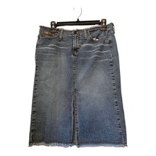 Vintage 90s Y2K LEI Denim Jean Skirt Junior Sz 7 Denim Medium Wash Front Slit