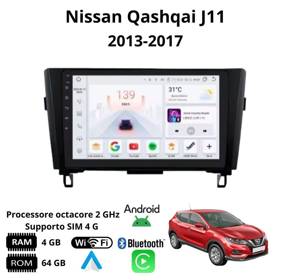 Autoradio stereo Android 9 Pollici per NISSAN QASHQAI J11 Dal 2013 Al 2017 - Immagine 3 di 4