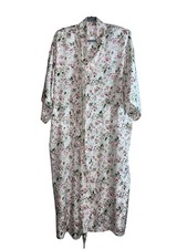 Vintage SEARS Just for Women Satin Off White Floral Print Long Robe Sz 1X
