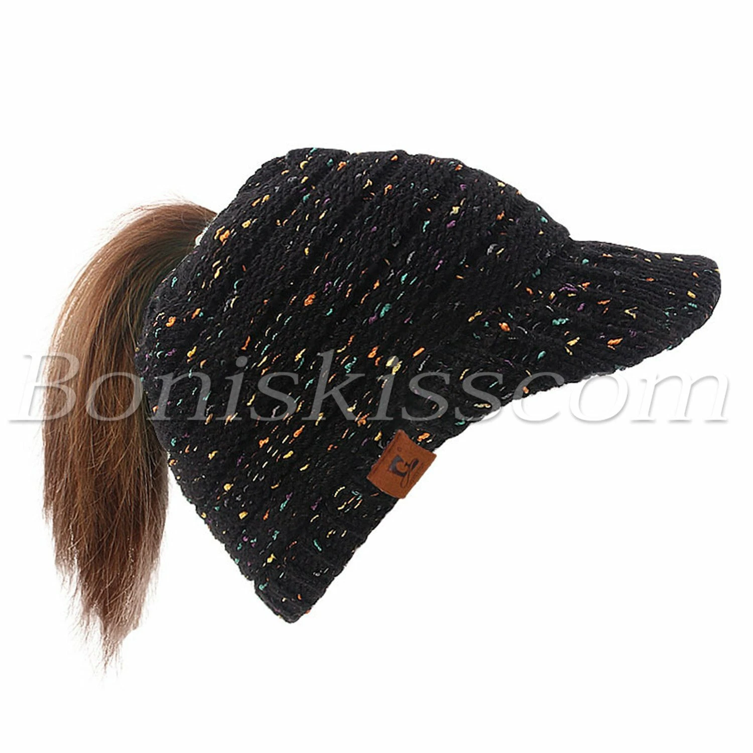 Women's Ponytail High Bun Baggy Beanie Messy Hat Winter Ski Cap Knitted Hole Cap