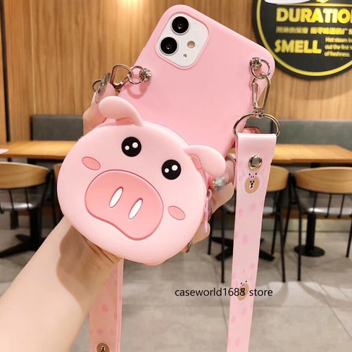 3D Cartoon Pig Cookie Man Wallet Case Strap For Samsung S7-S20+ A01-A71 M31 A21S - Picture 2 of 7