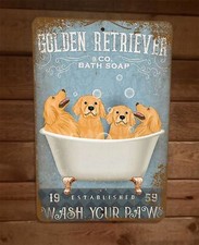 a Golden Retriever Bath Soap Dog 8x12 Metal Wall Sign Animal Poster #1