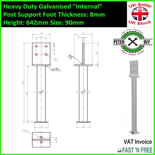 Heavy Duty Galvanised "Internal" Post Support Foot Thickness: 8mm Height: 642mm - Picture 4 of 7