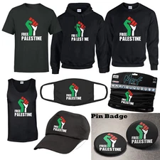 Free Palestine T-Shirt Palestinian Flag Save Gaza Tank Top Morf Pin Badge Lot #5