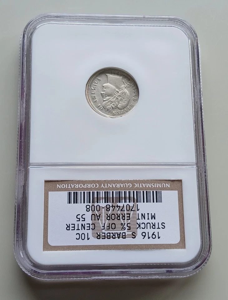 Super Nice 1916 S Barber Error Dime 5% Off Center NGC AU-55 - Image 3 of 4