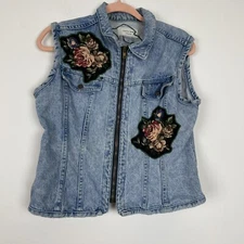 Canadian River Originals Denim Vest Floral Patches Size Medium 