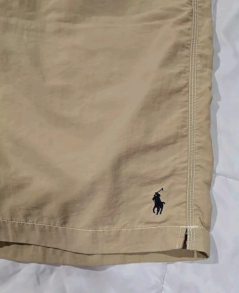 Traje de baño Polo Ralph Lauren para hombre calzoncillos medianos forro de malla caqui logotipo de pony azul Foto 3 de 4