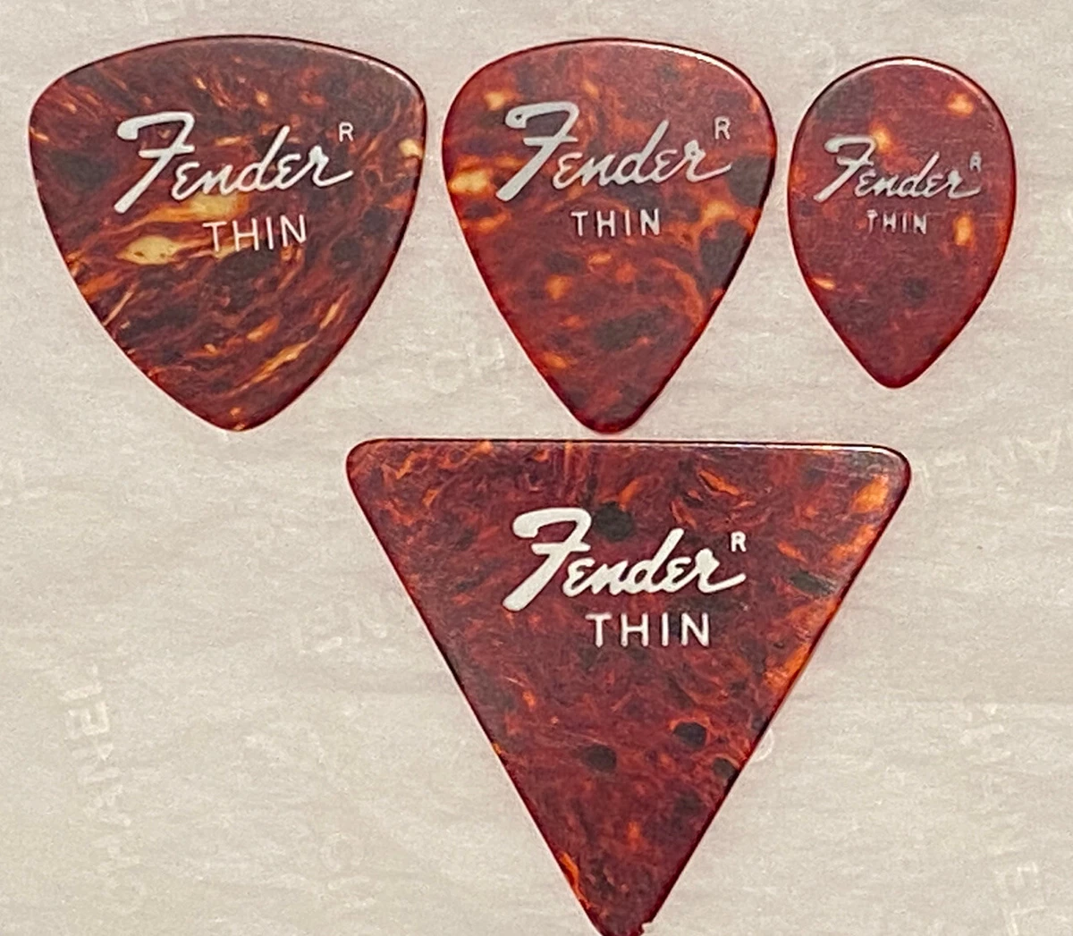 Vintage 1970’s -Fender Guitar Picks- Lot of 4 Picks- 351-346-Teardrop &  Triangle
