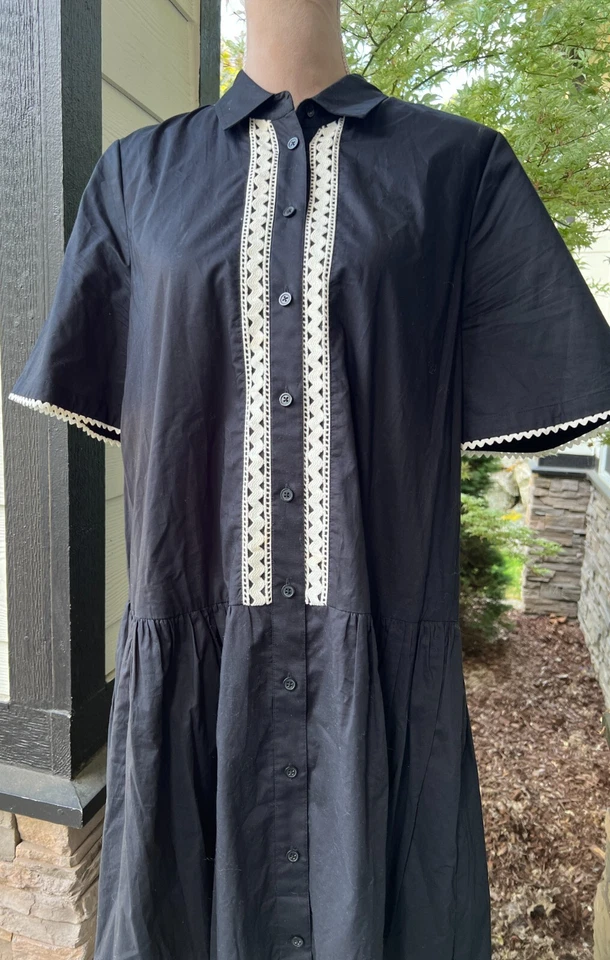 Vestido Camisa Kate Spade Broome Calle Encaje Inserto Negro Cinturón Cintura Caída Talla L Foto 3 de 4