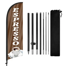 Fresh Espresso Feather Flag with Pole and Ground Stake 8Ft Advertising Sign