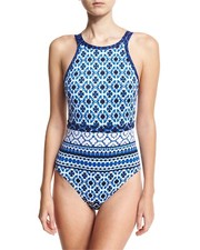 Tommy Bahama Women's 176962 Shibori High-Neck One-Piece Swimsuit Size 4