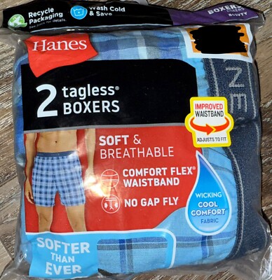 Hanes ~ 2-Pair Men's Boxers Cotton Blend Multicolor Tagless ~ S (28-30)