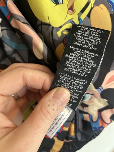 Members Only Space Jam High Shine Black Puffer Jacket L Zip Looney Tunes Print - Picture 11 of 11