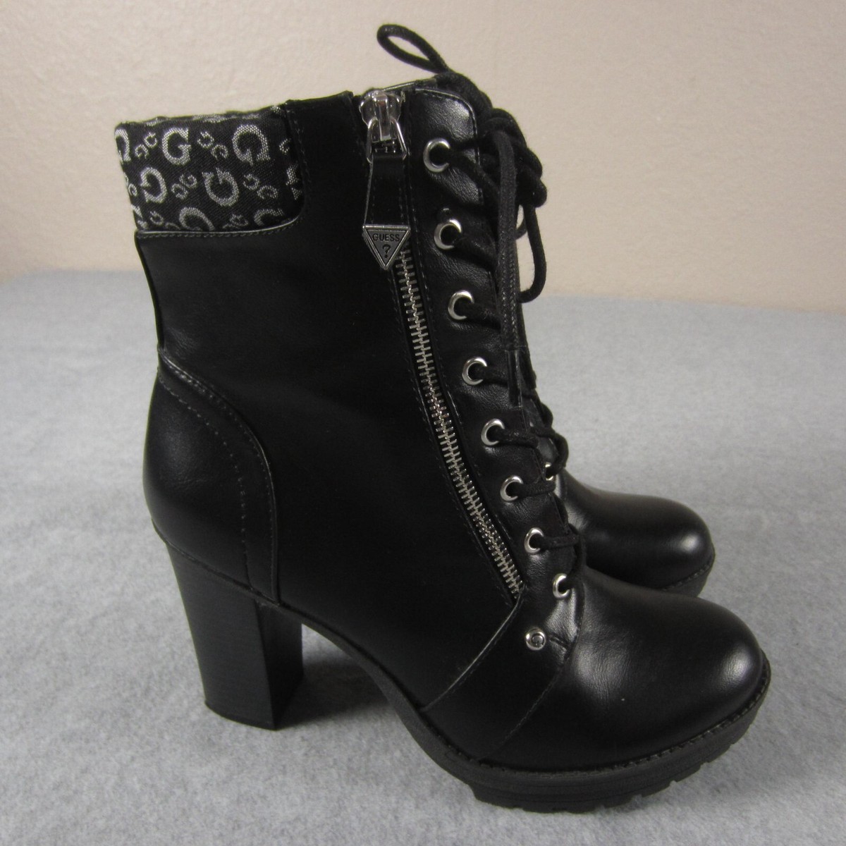 Guess Black Combat Lace-Up Boots Womens Size WGZones-R Block Heel  Booties