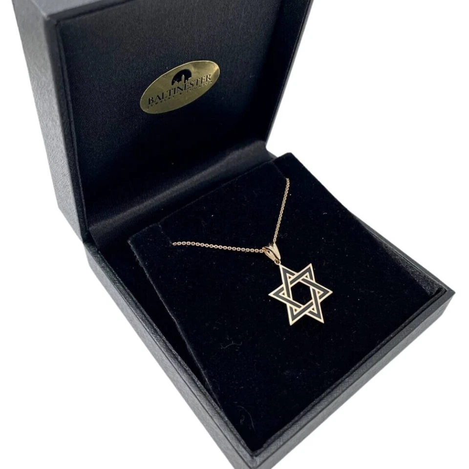 Soporte Israel con Colgante Estrella de David Oro 14k Negro Esmalte Protección Dije Foto 3 de 4