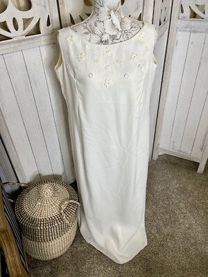 Waters & Waters Long Ivory White Pencil Dress Floral Appliqué Simple Bridal 16